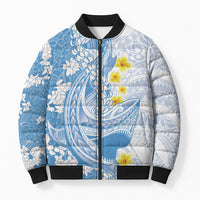Blue Hawaii Shark Tattoo Bomber Puffer Jacket Puakenikeni Lei Plumeria Polynesian Pattern LT14 Unisex Blue - Polynesian Pride