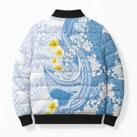 Blue Hawaii Shark Tattoo Bomber Puffer Jacket Puakenikeni Lei Plumeria Polynesian Pattern LT14 - Polynesian Pride