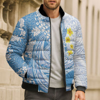 Blue Hawaii Shark Tattoo Bomber Puffer Jacket Puakenikeni Lei Plumeria Polynesian Pattern LT14 - Polynesian Pride