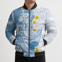Blue Hawaii Shark Tattoo Bomber Puffer Jacket Puakenikeni Lei Plumeria Polynesian Pattern LT14 - Polynesian Pride