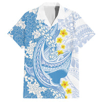 Blue Hawaii Shark Tattoo Hawaiian Shirt Puakenikeni Lei Plumeria Polynesian Pattern