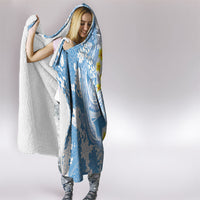 Blue Hawaii Shark Tattoo Hooded Blanket Puakenikeni Lei Plumeria Polynesian Pattern