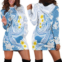 Blue Hawaii Shark Tattoo Hoodie Dress Puakenikeni Lei Plumeria Polynesian Pattern