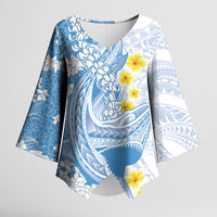 Blue Hawaii Shark Tattoo Kimono Sleeve Blouse Puakenikeni Lei Plumeria Polynesian Pattern
