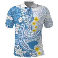 Blue Hawaii Shark Tattoo Polo Shirt Puakenikeni Lei Plumeria Polynesian Pattern
