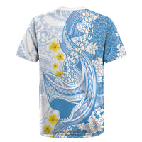 Blue Hawaii Shark Tattoo Rugby Jersey Puakenikeni Lei Plumeria Polynesian Pattern
