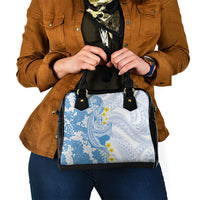 Blue Hawaii Shark Tattoo Shoulder Handbag Puakenikeni Lei Plumeria Polynesian Pattern