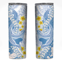 Blue Hawaii Shark Tattoo Skinny Tumbler Puakenikeni Lei Plumeria Polynesian Pattern