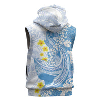 Blue Hawaii Shark Tattoo Sleeveless Hoodie Puakenikeni Lei Plumeria Polynesian Pattern