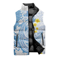 Blue Hawaii Shark Tattoo Sleeveless Puffer Jacket Puakenikeni Lei Plumeria Polynesian Pattern