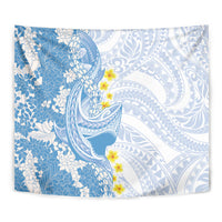Blue Hawaii Shark Tattoo Tapestry Puakenikeni Lei Plumeria Polynesian Pattern LT14 - Polynesian Pride