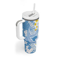 Blue Hawaii Shark Tattoo Tumbler With Handle Puakenikeni Lei Plumeria Polynesian Pattern