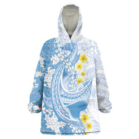 Blue Hawaii Shark Tattoo Wearable Blanket Hoodie Puakenikeni Lei Plumeria Polynesian Pattern