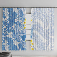 Blue Hawaii Shark Tattoo Window Curtain Puakenikeni Lei Plumeria Polynesian Pattern LT14 With Hooks Blue - Polynesian Pride