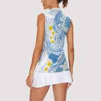 Blue Hawaii Shark Tattoo Women Sleeveless Polo Shirt Puakenikeni Lei Plumeria Polynesian Pattern