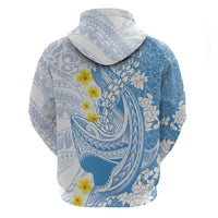Blue Hawaii Shark Tattoo Zip Hoodie Puakenikeni Lei Plumeria Polynesian Pattern