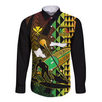 Paddle Board Hawaii Long Sleeve Button Shirt Molokai 2 Oahu World Championships Kakau Pattern LT14 Unisex Black - Polynesian Pride
