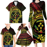 Reggae Kosrae Liberation Day Family Matching Long Sleeve Bodycon Dress and Hawaiian Shirt September 8 Polynesian Tattoo - Polynesian Pride