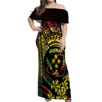 Reggae Kosrae Liberation Day Off Shoulder Maxi Dress September 8 Polynesian Tattoo - Polynesian Pride