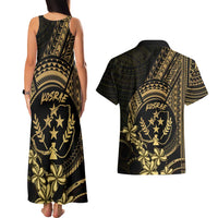 Gold Kosrae Liberation Day Couples Matching Tank Maxi Dress and Hawaiian Shirt September 8 Polynesian Tattoo - Polynesian Pride