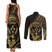 Gold Kosrae Liberation Day Couples Matching Tank Maxi Dress and Long Sleeve Button Shirt September 8 Polynesian Tattoo - Polynesian Pride