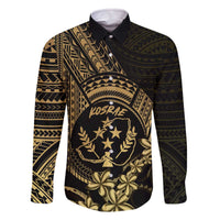 Gold Kosrae Liberation Day Family Matching Off The Shoulder Long Sleeve Dress and Hawaiian Shirt September 8 Polynesian Tattoo - Polynesian Pride