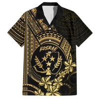 Gold Kosrae Liberation Day Family Matching Off Shoulder Maxi Dress and Hawaiian Shirt September 8 Polynesian Tattoo - Polynesian Pride