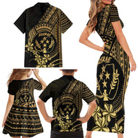 Gold Kosrae Liberation Day Family Matching Short Sleeve Bodycon Dress and Hawaiian Shirt September 8 Polynesian Tattoo - Polynesian Pride