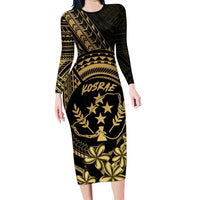 Gold Kosrae Liberation Day Long Sleeve Bodycon Dress September 8 Polynesian Tattoo - Polynesian Pride