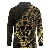 Gold Kosrae Liberation Day Long Sleeve Polo Shirt September 8 Polynesian Tattoo - Polynesian Pride