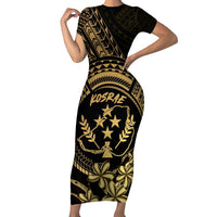 Gold Kosrae Liberation Day Short Sleeve Bodycon Dress September 8 Polynesian Tattoo - Polynesian Pride