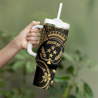 Gold Kosrae Liberation Day Tumbler With Handle September 8 Polynesian Tattoo - Polynesian Pride
