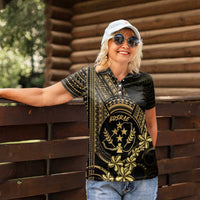 Gold Kosrae Liberation Day Women Polo Shirt September 8 Polynesian Tattoo - Polynesian Pride