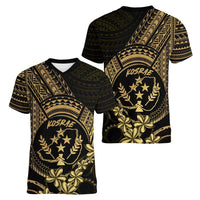 Gold Kosrae Liberation Day Women V-Neck T-Shirt September 8 Polynesian Tattoo - Polynesian Pride