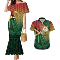 Personalised Long Live Vanuatu Independence Day Couples Matching Mermaid Dress and Hawaiian Shirt 46th Anniversary Woven Pattern LT14 Reggae - Polynesian Pride