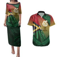 Personalised Long Live Vanuatu Independence Day Couples Matching Puletasi and Hawaiian Shirt 46th Anniversary Woven Pattern LT14 Reggae - Polynesian Pride