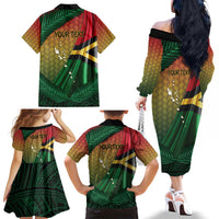 Personalised Long Live Vanuatu Independence Day Family Matching Off The Shoulder Long Sleeve Dress and Hawaiian Shirt 45th Anniversary Woven Pattern - Polynesian Pride