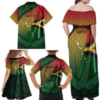 Personalised Long Live Vanuatu Independence Day Family Matching Off Shoulder Maxi Dress and Hawaiian Shirt 45th Anniversary Woven Pattern - Polynesian Pride