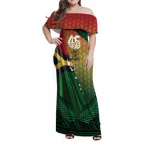 Personalised Long Live Vanuatu Independence Day Family Matching Off Shoulder Maxi Dress and Hawaiian Shirt 46th Anniversary Woven Pattern LT14 Mom's Dress Reggae - Polynesian Pride