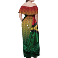 Personalised Long Live Vanuatu Independence Day Family Matching Off Shoulder Maxi Dress and Hawaiian Shirt 46th Anniversary Woven Pattern LT14 - Polynesian Pride