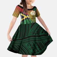 Personalised Long Live Vanuatu Independence Day Family Matching Off Shoulder Short Dress and Hawaiian Shirt 46th Anniversary Woven Pattern LT14 Daughter's Dress Reggae - Polynesian Pride
