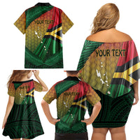 Personalised Long Live Vanuatu Independence Day Family Matching Off Shoulder Short Dress and Hawaiian Shirt 46th Anniversary Woven Pattern LT14 - Polynesian Pride