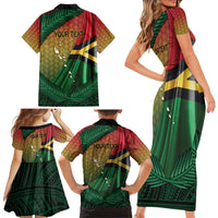 Personalised Long Live Vanuatu Independence Day Family Matching Short Sleeve Bodycon Dress and Hawaiian Shirt 45th Anniversary Woven Pattern - Polynesian Pride