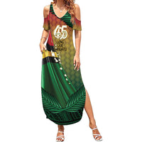 Personalised Long Live Vanuatu Independence Day Family Matching Summer Maxi Dress and Hawaiian Shirt 46th Anniversary Woven Pattern LT14 Mom's Dress Reggae - Polynesian Pride