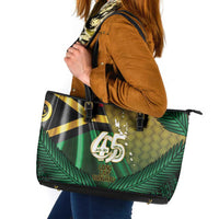 Long Live Vanuatu Independence Day Leather Tote Bag 45th Anniversary Woven Pattern - Polynesian Pride