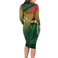 Personalised Long Live Vanuatu Independence Day Long Sleeve Bodycon Dress 46th Anniversary Woven Pattern LT14 - Polynesian Pride