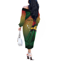 Personalised Long Live Vanuatu Independence Day Off The Shoulder Long Sleeve Dress 46th Anniversary Woven Pattern LT14 - Polynesian Pride