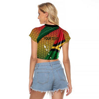 Personalised Long Live Vanuatu Independence Day Raglan Cropped T Shirt 45th Anniversary Woven Pattern - Polynesian Pride