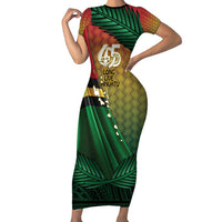 Personalised Long Live Vanuatu Independence Day Short Sleeve Bodycon Dress 46th Anniversary Woven Pattern LT14 Long Dress Reggae - Polynesian Pride