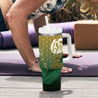 Personalised Long Live Vanuatu Independence Day Tumbler With Handle 45th Anniversary Woven Pattern - Polynesian Pride
